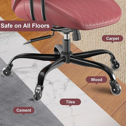 E-Ser Leather Desk Chair, Mid Century Modern Office Chair, Red | Lumbar Support, Ergonomic, 360° Swivel, Rubber Rolling Wheels, Adjustable Height, for Adults
