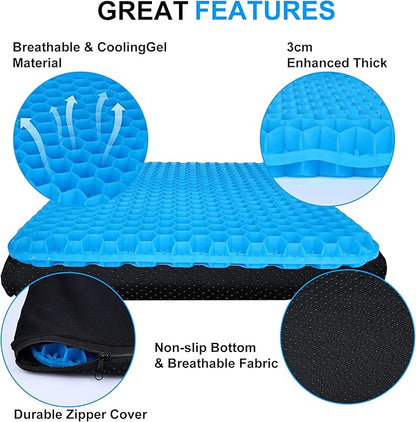 Yimiyaa Gel Seat Cushion, Double Thick Egg Gel Cushion for Pressure Pain Relief, Breathable Wheelchair Cushion Chair Pads for Car Seat Office Chair Blue