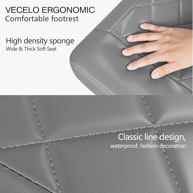 VECELO Under Desk Footrest, PU Ergonomic Foot Rest with Wheels, Comfort Padding, Height Adjustable for Relieving Leg Pain, Stiffness, and etc, Gray