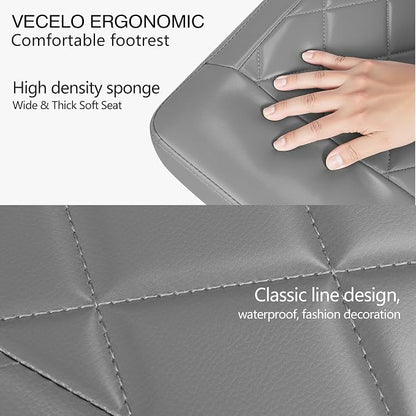 VECELO Under Desk Footrest, PU Ergonomic Foot Rest with Wheels, Comfort Padding, Height Adjustable for Relieving Leg Pain, Stiffness, and etc, Gray