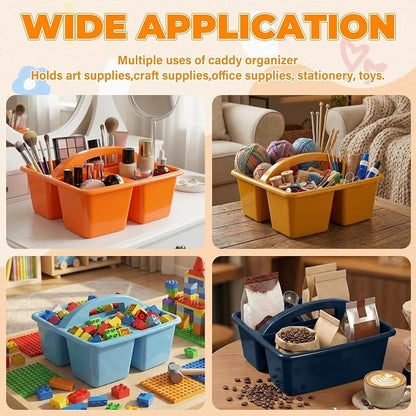 Kathfly 8 Pack Classroom Caddy Organizer with Handle, Plastic Art Craft Cleaning Caddy Bulk, Small Multipurpose Supply Organization Storage Basket for Table Desk Office Pencil Teacher (Blue Orange)