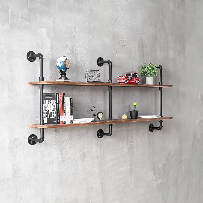 HDDFER Floating Shelves for Wall Laundry Room Shelves Bookshelf Industrial Pipe Shelving Shelf Real Wood Planks 60 inch Rustic Wall Shelves Hanging Bookshelves Farmhouse Kitchen Bar Shelving