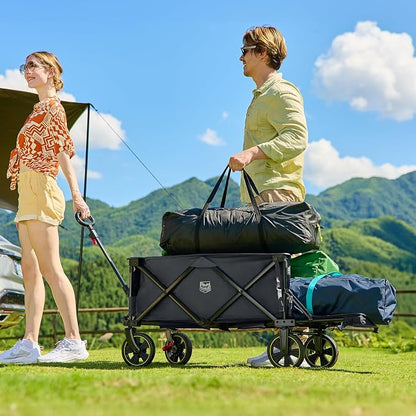 TIMBER RIDGE 49" Extra Long Collapsible Folding Wagon with Tailgate and Brakes, 250L Capacity All-Terrain Wagon Carts Foldable, 300lbs Portable Cart for Dog, Garden, Outdoor Camping Sports, Grey