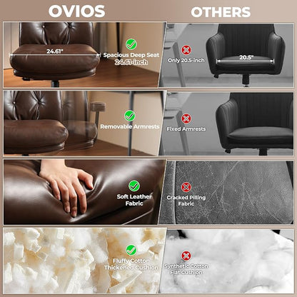 ovios Ergonomic Office Chair, High Back Faux Leather Executive Chairs with Thick Cushion, Comfy Mid-Century Modern Swivel Rolling Computer Armchair (Dark Brown, PU Leather)