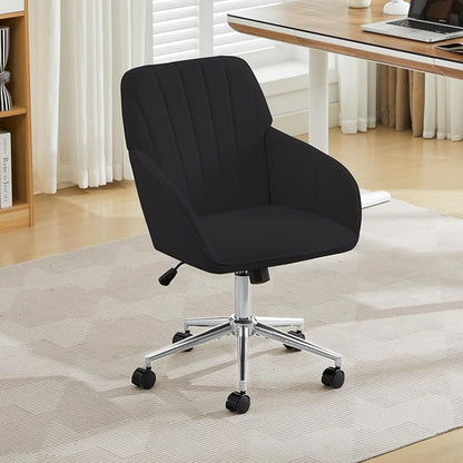YITAI Velvet Office Desk Chair with Wheels and Silver Base,Modern Height Adjustable 360 Degree Swivel Upholstered Vanity Chairs with Arms for Living Room Bedroom, Study,Black