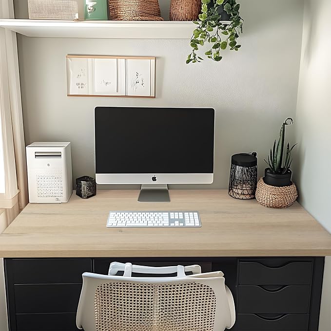 Kaboon Universal Tabletop 47.25"x30", Solid One-Piece Melamine Table Top, Double Desk L-Desk DIY, Home and Office, Oak/Grey Tone