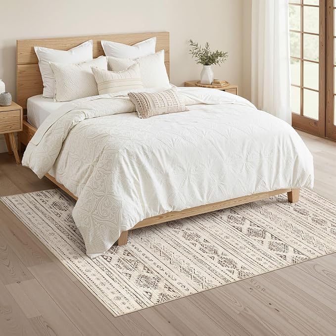 Nakagishi Area Rug Living Room Rugs: 4x6 Soft Machine Washable Boho Neutral Farmhouse Stain Resistant Moroccan Indoor Floor Carpet for Bedroom Nursery Kids Entryway Kitchen Bedside Home- Dark Brown