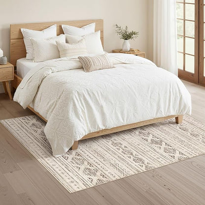 Nakagishi Area Rug Living Room Rugs: 4x6 Soft Machine Washable Boho Neutral Farmhouse Stain Resistant Moroccan Indoor Floor Carpet for Bedroom Nursery Kids Entryway Kitchen Bedside Home- Dark Brown