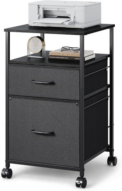DEVAISE Mobile File Cabinet, Rolling Printer Stand with Open Storage Shelf, Fabric Vertical Filing Cabinet fits A4 or Letter Size for Home Office, Black