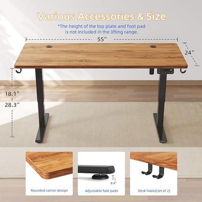 YIHAYO Low Height Adjustable Desk, Lifts 18.1-28.3 Inches, Electric Standing Desk for Short People, 55 x 24 Inches Computer Table with Splice Board for Home Office, Rustic Brown