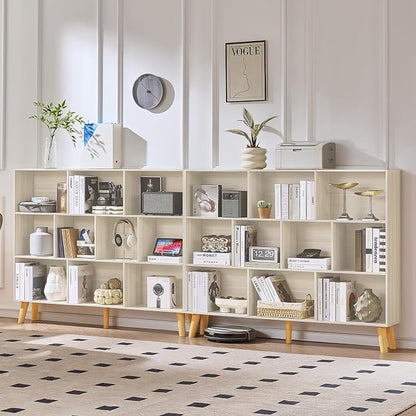 LEYAOYAO 10 Cube Bookshelf, 3 Tier Vintage 55" Wide Bookcase with Legs, Mid-Century Bookshelves Storage, Light Grey White Large Book Case, Freestanding Organizer Display Shelf for Living Room, Office