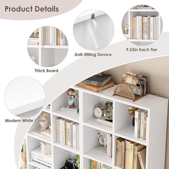 FOTOSOK 71'' Tall Bookshelf Set of 2, 7 Tier Large White Bookshelf with Adjustable Shelves, Wide Bookcases and Bookshelf, DVD/CD Media Tower Storage, Cube Book Shelf Display Shelf Cabinet, White