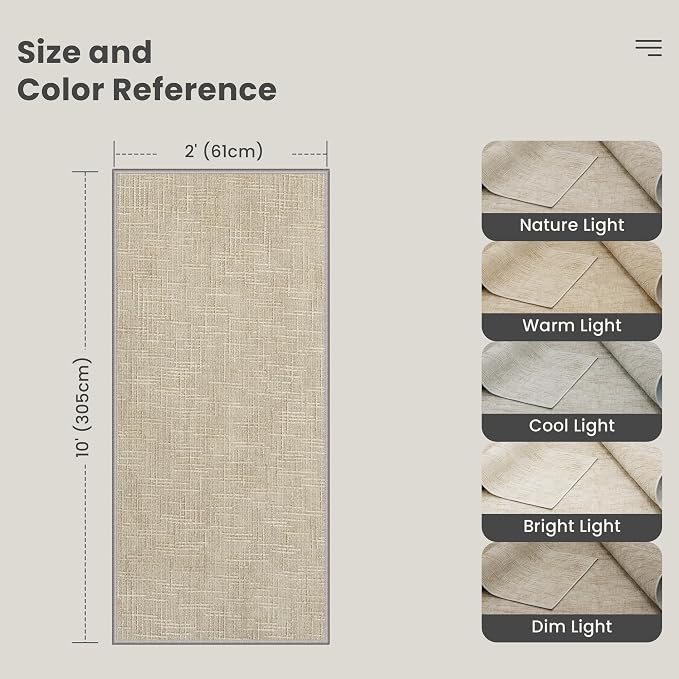 Valenrug 2x10 Hallway Runner Rug Non Slip - Washable Runner Rugs for Hallways Low-Textured Rugs Runners, Folable Washable Runner Rug for Kitchen Bedroom Bathroom Living Room, Beige