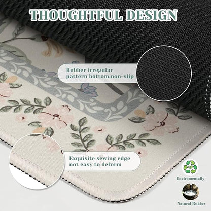 iCasso Aesthetic Flower Mouse pad for Laptop, Desk Pad Mat, Desk Matt for Desktop 13.7"x23.6", Anti-Slip Mousepad with Stitched Edges for Laptop Computer Keyboard(Gray Floral)
