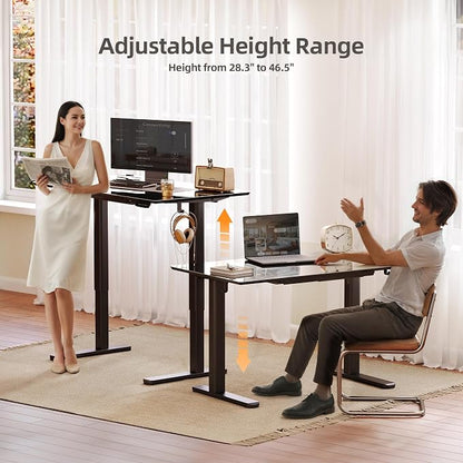 INNOVAR Glass Standing Desk with Drawers, 32×19 Inch Adjustable Stand Up Desk, Quick Install Home Office Computer Desk, Black