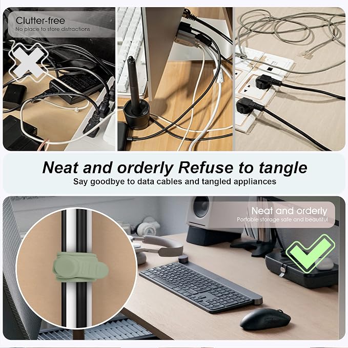 Silicone Cable Ties Cord Organizer for Cable Management, 16PCS 4.2" and 7.1" Reusable Cable Organizer Electronic Accessories for Home, Office, Kitchen, School, Travel (Green)