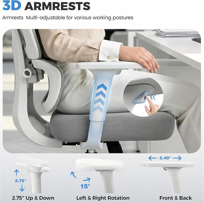 Office Chair, Ergonomic Office Desk Chair with Lumbar Support, Breathable Mesh Back & Thick Seat Cushion, High Back Office Desk Chairs Comfy for Home Office, Gray, Upgrade