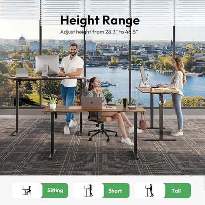 Large Electric Standing Desk,63x28 Inches Adjustable Height Stand up Desk, Sit Stand Home Office Desk, 3 Preset Heights,Equipped with Hooks,Ergonomic Computer Desk Workstation，Brown