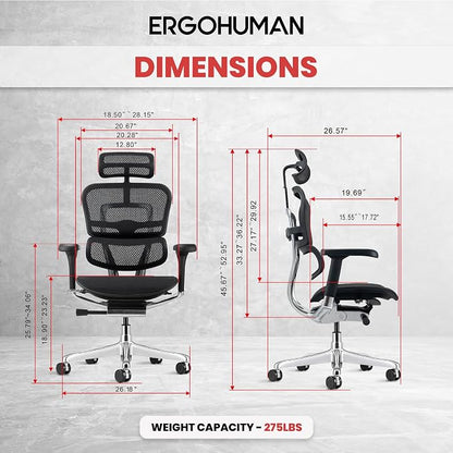 Ergohuman Eurotech ME7ERG GEN2 High Back Mesh Office Chair with Tilt Tension Control, Tilt Lock, Back Angle, Back Height, Synchro Tilt, Seat Height, Seat Depth, and Arm Height Adjustments, Black