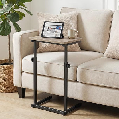 HOOBRO C Shaped End Table, Adjustable Height Sofa Side Table, Slide Under Couch Table, C Shaped Side Table for Small Spaces, for Living Room, Bedroom, Greige and Black BG71SF01