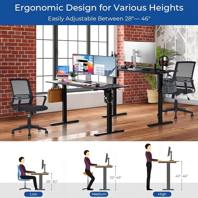 Our Modern Space Height Adjustable 40" Electric Standing Desk - Upgraded Ultra Durable Home Office Large Rectangular Computer Table or Laptop Sit Stand Workstation - 40 x 24 Inch