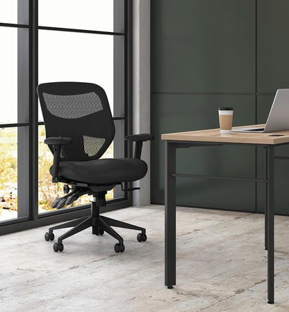 HON Prominent Ergonomic Mesh Office Chair with Adjustable Arms and Advanced Synchro‑Tilt Recline, High Back Desk and Computer Chair for Home Office or Workstation, Lumbar Support, Black