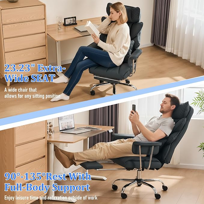 DYHOME 500 lbs Reclining Massage Office Chair with Foot Rest, Kneading Massage Home Office Chairs, High Back Office Desk Chair, Thicker Cushion, Big and Tall Ergonomic Chair for Heavy People, Black