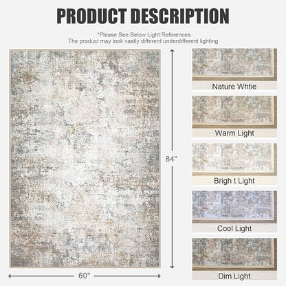 5x7 Area Rug Living Room Rug: Washable Modern Abstract Soft Thin Rug Indoor Floor No Slip Stain Resistant Carpet for Bedroom Dining Room Farmhouse Nursery Home Office - Brown Grey