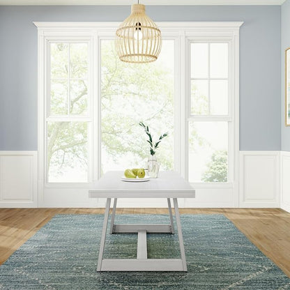 Plank+Beam 72 Inch Farmhouse Dining Table, Solid Wood Rustic Kitchen Table, Large Wooden Rectangular Dinner Table for Dining Room, Home Office, Living Room Furniture, Easy Assembly, White Wirebrush