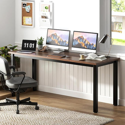 Need 63 Inch Computer Desk, Modern Simple Home Office Desk with Large Legroom, Gaming Writing Work Table for Study, Sturdy Black Metal Frame, Walnut Finish