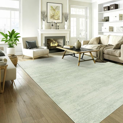 BILEEHOME Sage Green 9x12 Area Rug Living Room Minimalist Modern Abstract Style Extra Large Rugs for Office Dining Room Table Light Green Low Pile Floor Covering Carpet with Non Slip Washable