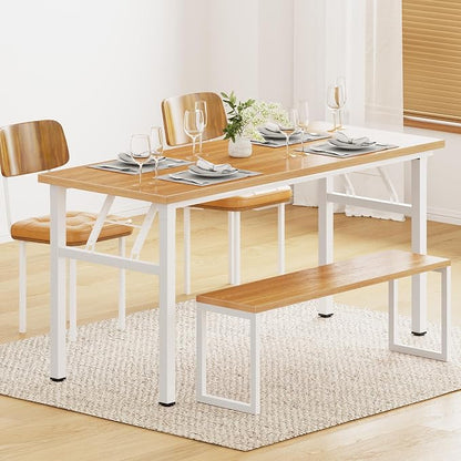 DlandHome Computer Desk 62 inches Office Desk Computer Table Study Writing Desk Workstation for Home Office Metal Frame Teak and White