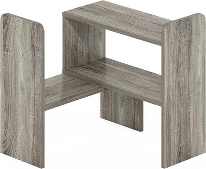 Furinno CLASSIC Desk Organizers and Hutch, Open Shelf Expandable Office Organization, Adjustable Desk Top Display Book Shelf, for Paper, Office Supplies, French Oak