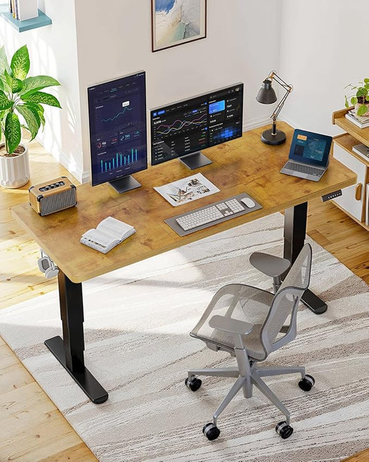 HUANUO 71x30 Inch 3-Stage Legs Electric Standing Desk,Large Height Adjustable Office Desk with Brushless Motor,Stand Up Desk with 4 Memory Presets & 2 Hooks,Computer Desk for Home Office,Vintage Brown