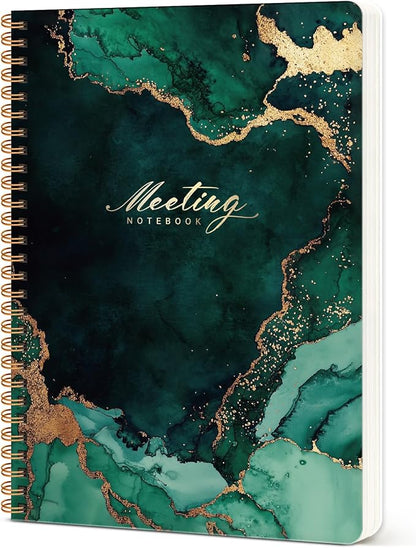 Meeting Notebook for Work Organization - Work notebook with action items, Meeting Minutes Planner Notebook, Perfect Office Supplies for Men & Women - Emerald Drift