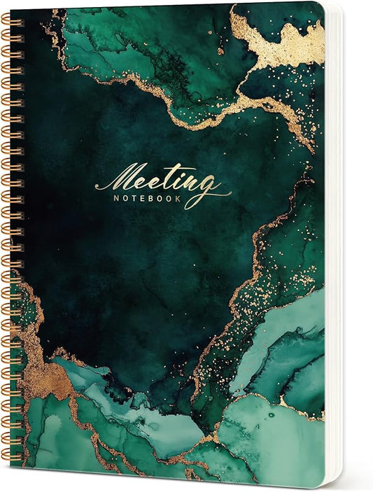 Meeting Notebook for Work Organization - Work notebook with action items, Meeting Minutes Planner Notebook, Perfect Office Supplies for Men & Women - Emerald Drift