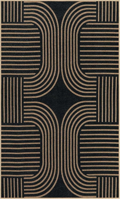 Lahome Enfys Modern Geometric Outdoor Easy Jute Rug, 3x5 Indoor Outdoor Rugs for Entryway Black Living Room Carpet, Farmhouse Washable Non Slip Carpet for Patio Courtyard Bedroom