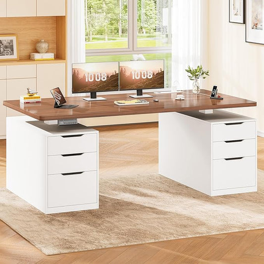SEDETA Electric Standing Desk with 6 Drawers, 55" Adjustable Stand up Desk with Storage, Computer Desks with Power Outlets for Home Office, White