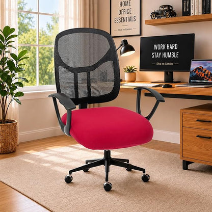 DIVA EN CAMINO DEC Stretchable Desk Office Chair Seat Cushion Covers - Universal Spandex Computer Chair Slipcover - Anti-Scratch Dogs, Cats, Pets Removable Washable Cushion Protectors (Red)