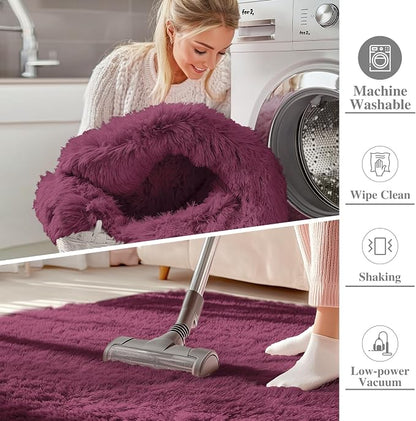 OLANLY 8x10 Machine Washable Large Area Rugs for Living Room, Bedroom, Soft Fluffy Shaggy Bedside Rug, Indoor Floor Carpet for Kids Girls and Boys, Dorms, Nursery, Home Decor Aesthetic, Burgundy