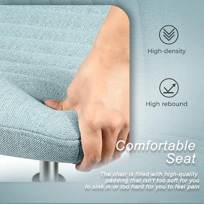 LEMBERI Fabric Padded Desk Chair No Wheels, Armless Wide Swivel Home Office Desk Chair,120°Rocking Mid Back Ergonomic Computer Task Vanity Chair for Office, Home, Make Up,Small Space, Bed Room