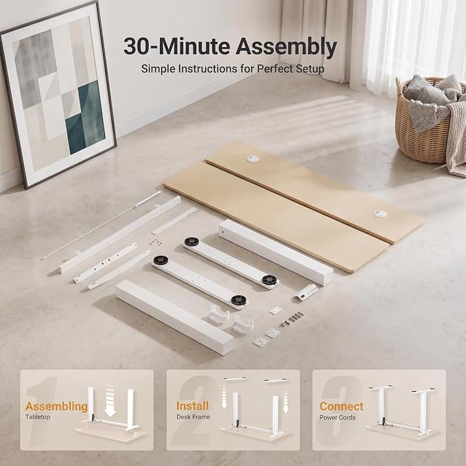 Claiks Electric Standing Desk 32 x 19 Inches, Compact Adjustable Height Motorized Sit Stand Desk with 3 Memory Presets & Cable Management, Space-Saving Computer Workstation for Bedroom, Nature
