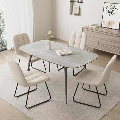 HIPIHOM 47.2'' Dining Table Set for 4,Modern Wood Dining Table,Leather Dining Chairs 4,Table and Chairs Set of 4,Ideal for Kitchen Dining Room (Gray Table + 4 U-Shaped White Chairs, 47.2")