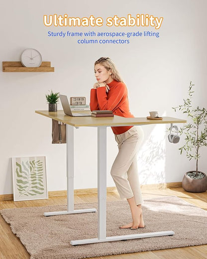YIHAYO Reversiable L-Shaped Electric Standing Desk, 55 Inches Stand Up Corner Desk, Sit and Stand Up for Work Office Home, Ergonomic Rising Computer Table with Splice Board, Natural