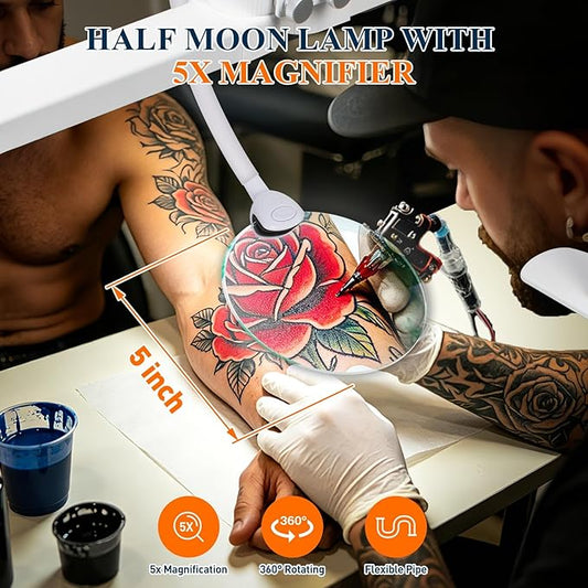 Half Moon Nail Desk Lamp with 5X Magnifier & Phone Holder, LED Arch Tech Light 30" Foldable for Manicure Eyelash Extensions Salon Craft Fingernail Art, 2700LM Multiple Brightness 3000-6000K