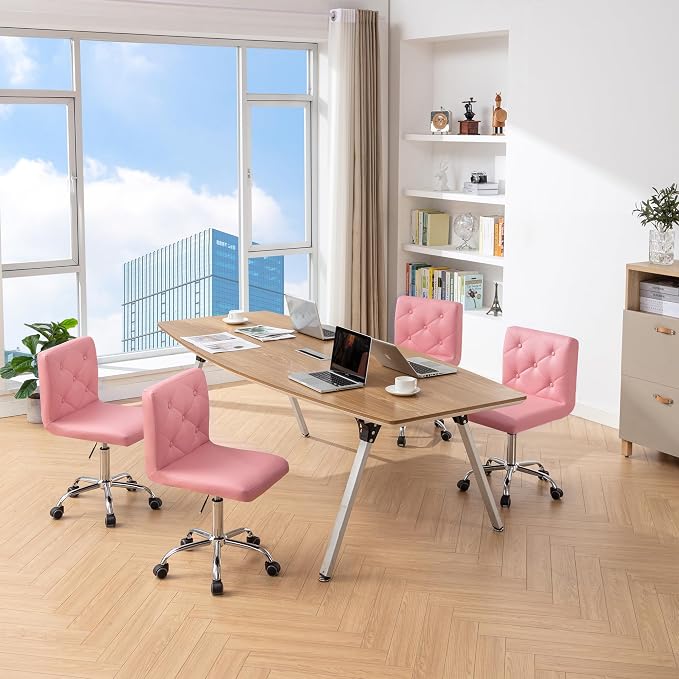 VECELO PU Leather Mid-Back Armless Vanity Chair Adjustable Height 360° Rolling Swivel for Home Office Work