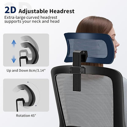 Office Chair,Ergonomic Desk Chair with Adjustable Lumbar Support,400 Lbs Mesh Computer Chair High Back with Headrest for Home Office (Black)