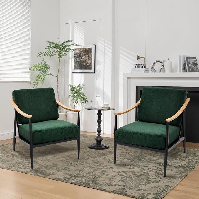 RNKSFX Modern Accent Chair for Living Room Bedroom Mid Century Arm Chair Upholstered Office Accent Chair Comfy Waiting Room Chair with Metal Frame, Green
