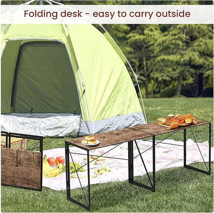 Garden Elements Modern Small Folding Computer Desk, Portable, Space-Saving Home Office Desk with Sturdy Metal Frame, Brown, 39"