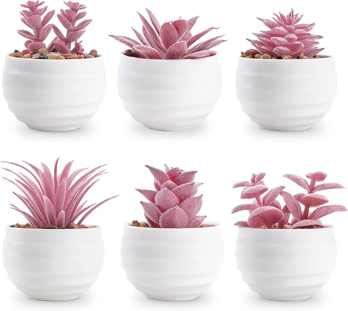 Der Rose Set of 6 Pink Succulents Plants Artificial in Pots Small Fake Plants for Girls Pink Room Decor Office Desk Accessories for Women
